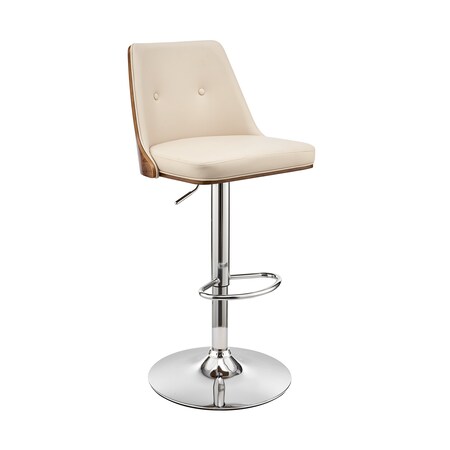Armen Living Jacob Adjustable and Swivel Cream Faux Leather and Walnut Wood Bar Stool with Chrome Base LCJBBAWACR
